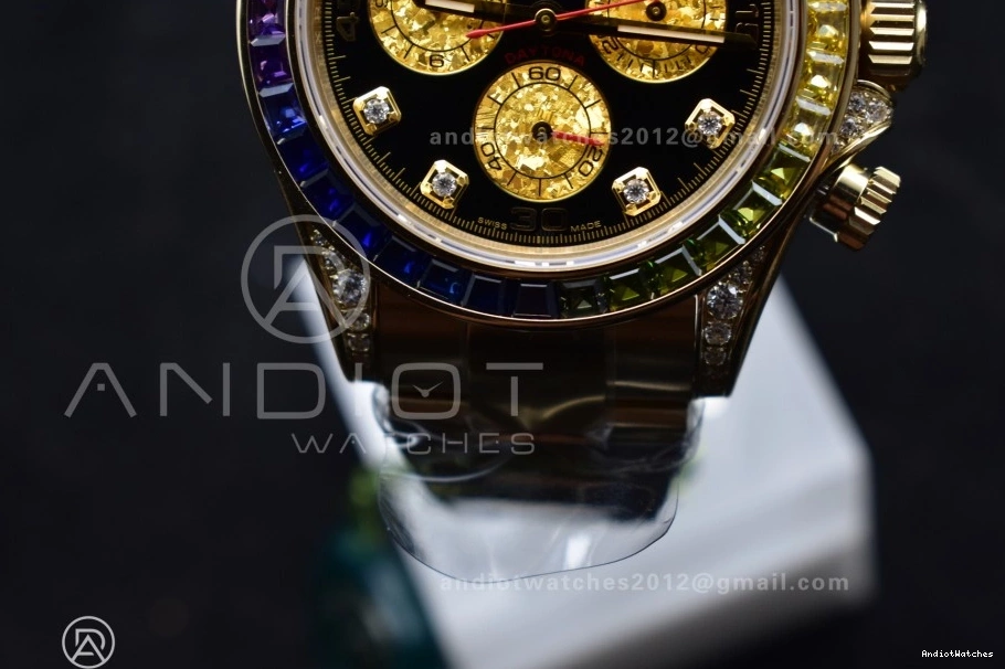 1:1 YG SH Edition Timeless on Rainbow Black 116598RBOW 779 Best Diamonds Dial Daytona Bracelet ZF 1006